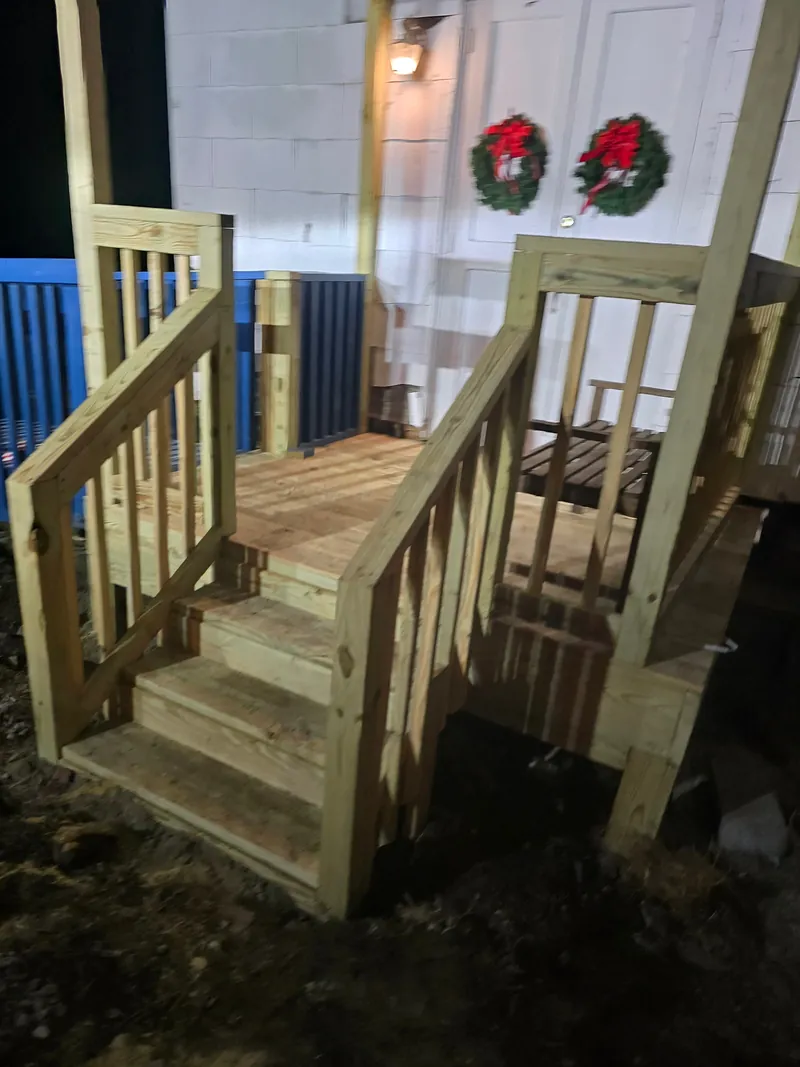 Deck stairs with railings